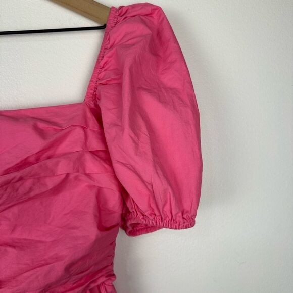 Caara Square Neck Short Puff Sleeve Barbie Pink Mini Dress Women’s Sz L - Picture 6 of 9